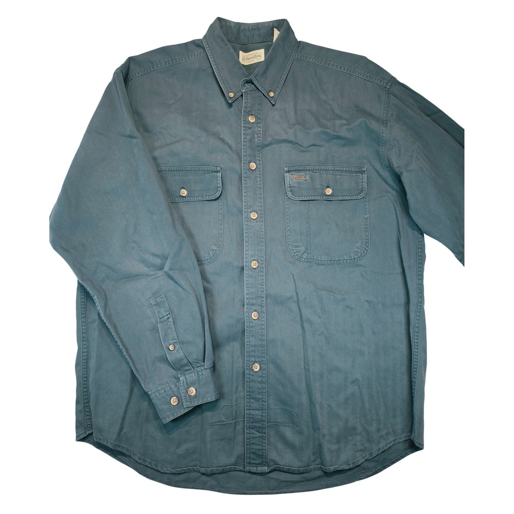 St Johns Bay Mens Forest Green Herringbone Cotton Button Down Work Shirt Large